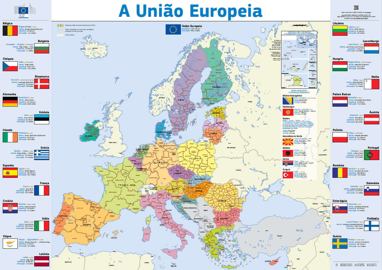 Localização de Portugal dentro da Europa e da União Europeia, 2007.